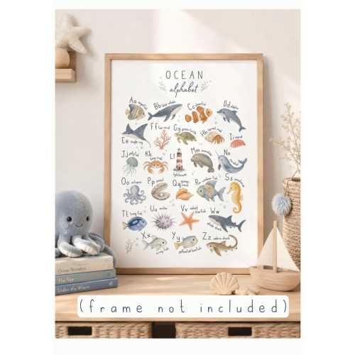 Ocean Alphabet A-Z Print | Under the Sea Nursery Wall Art | Coastal ABC Poster for Kids