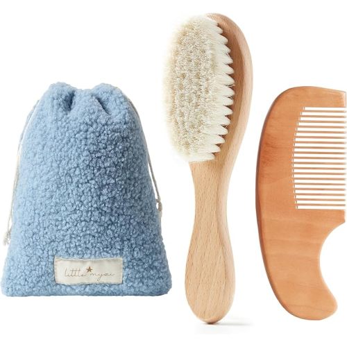 MYZI Baby Hair Brush Set – Soft Baby Brush Set for Newborns, Baby Comb and Brush Set Girl and Boy, Toddler Hair Brush and Toddler Comb - Baby Gift Set