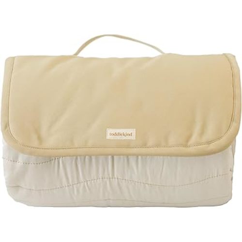 Toddlekind Premium Indoor/Outdoor Playmat & Picnic Blanket – Organic Quilted Cotton, Water-Resistant, Anti-Slip, Reversible Design, Spacious Play Mat for 6 People, Easy Roll-Up w/Carry Handle, Tofu