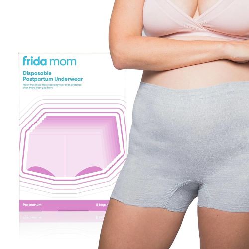 Frida Mom Women's Postpartum Underwear, Disposable Boyshort Underwear, Seamless with Stretchy Support, Postpartum Essentials, Size Regular (Waist 28"-42" Stretched), 8 Count, Grey