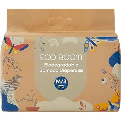ECO BOOM Size 3 Diapers, Bamboo Viscose Diapers, Sustainable, Paper Packaging