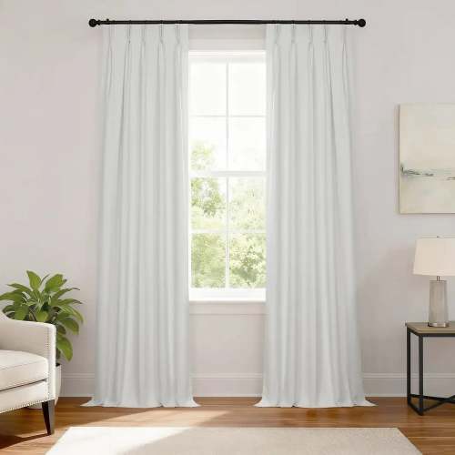 Off White Pinch Pleat Performance Linen Hotel Blackout Curtain | Half Price Drapes – HalfPriceDrapes.com