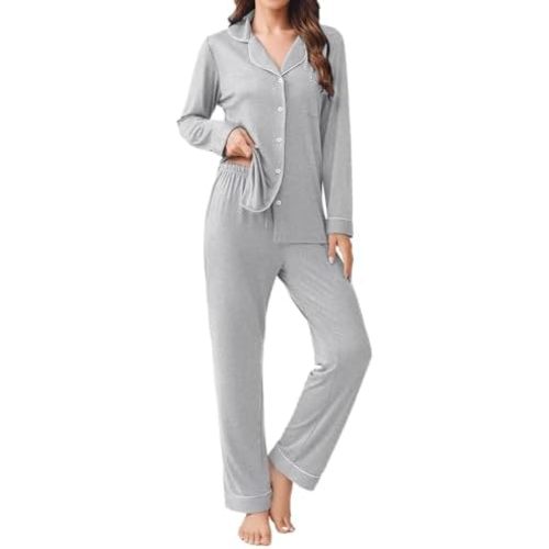 Ekouaer Womens Pajamas Set 2 Piece Button Down Pjs Soft Long Sleeve Top and Pants Sleepwear Set Lounge Sets