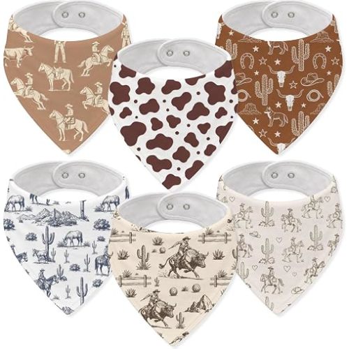 Papmiunm Muslin Baby Bibs Drool Burp Cloths Western Cowboy Cotton Teething Baby Bibs for Boys and Girls Soft Absorbent Baby Burp Cloths with Adjustable Snaps for Newborns Infants