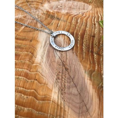 runic child of Loki and sigyn, stainless steel Hand Stamped washer Necklace, The Elder Futhark, Norse, Viking, pendant, gods, Fenrir, wife