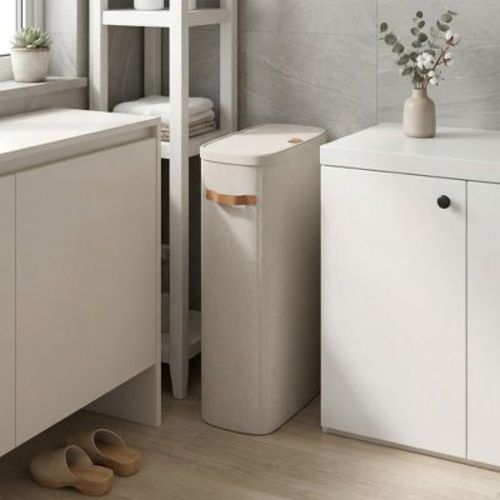 LEDREM Dual-Compartment Laundry Basket with Lid, Handles and Removable Liners, Easy-Assembly Laundry Hamper, Beige
