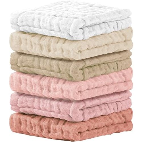 Cuddle Campus Baby Washcloths 6 Packs, Muslin Washcloths Baby,Cotton Burp Cloths, Extra Absorbent and Soft Wash Clothes for Newborns, 12x12 Inches