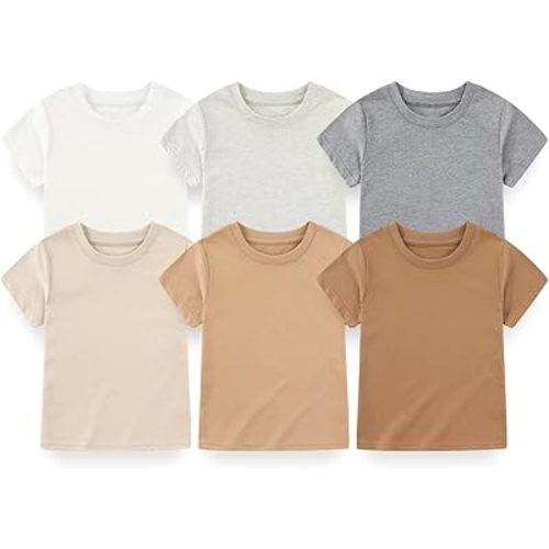 JELYLOVE 6-Pack Unisex Baby Toddler Little Kid T Shirts 100% Cotton Solid Short Sleeve Basic Tees for Boys Girls