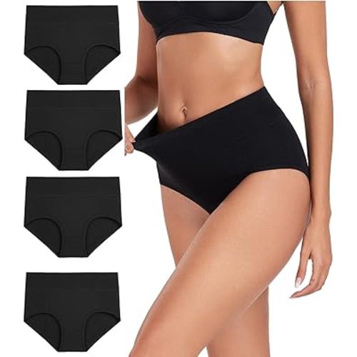 wirarpa Women's Cotton Underwear High Waist Breathable Briefs Soft Underpants Ladies Stretch Panties 4 Pack