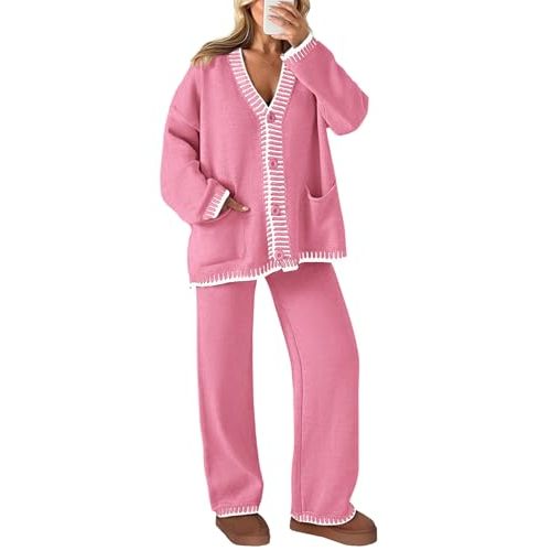 PRETTYGARDEN Lounge Sets for Women Fall 2025 Loungewear 2 Piece Outfits Cardigan Sweaters Track Suit Matching Winter Clothing