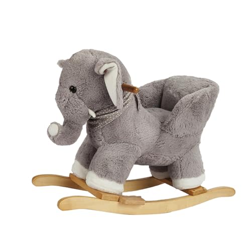 ROCK MY BABY Baby Rocking Horse Elephant with Chair, Plush Stuffed Rocking Animals, Baby Rocker with Sweet Lullaby, Animal Ride on for Girls and Boys 1 Year and up(Gray Elephant),CPC Certified