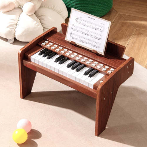 COSTWAY 25 Keys Kids Piano Keyboard With Adjustable Speed and Volume-Brown