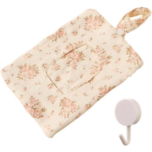 Portable Mommy Bag, Hanging Floral Tissue and Diaper Wet Wipes Dispenser for Stroller,Double-Layer Cotton Crepe Portable Wet Tissue Storage Bag for Travel,Reusable Wet Wipe Pouch (#7)