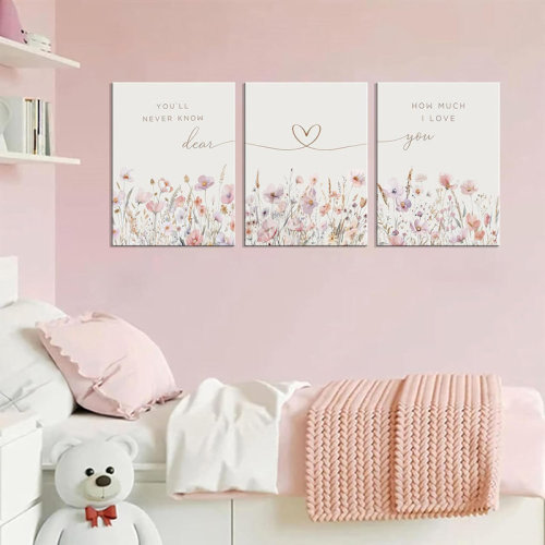 Ophelia & Co. 3Pcs Wildflower Nursery Canvas Wall Art Flower Botanical Sentence Poster Painting Picture Wall Decor Boho Nurseries Print Artwork For Nursery Baby Room Living Room Bedroom Home Decoration | Wayfair