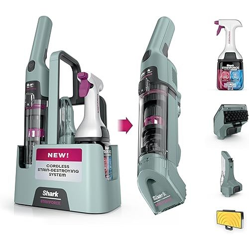 Shark StainForce Cordless Portable Spot, Stain, & Odor Remover System for Carpets, Area Rugs, Upholstery, Stairs, with Storage Caddy, Accessories, and Full-Size Cleaning Solution, HX101 (NEW)
