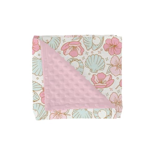 Boho Summer Mermaids Floral Baby Blankets for Girl Beach Seashells Conch Tropical Flowers Soft Mink Dotted Backing Double Layer Swaddle Blanket Ocean Marine Bed Throws for Newborn Toddler Crib 30x40