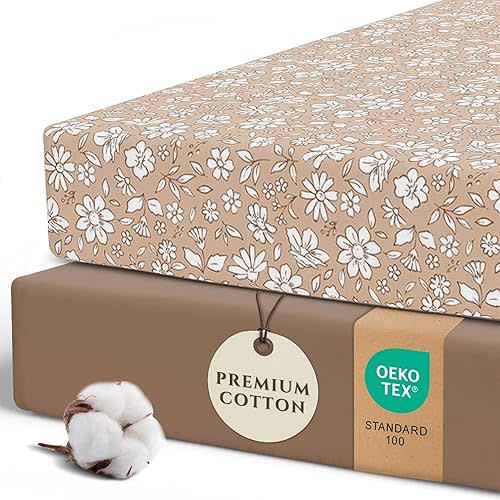2 Pack Fitted Crib Sheets for Girls - Premium Cotton Blend Baby Crib Sheet Set, Soft Breathable Pink Floral Toddler Bed Sheets for Standard Mattress, Girl Nursery Bedding 52x28 (Meadow)