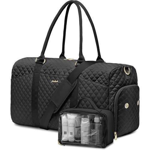 Women Weekender Travel Duffle Bag: Travel Duffel Overnight Bags with Shoe Compartment Large Carry on Tote with Toiletry Bag Weekend Traveling Yoga Gym Hospital Bag for Women with Wet Pocket Black