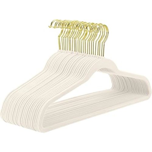 MIZGI Ivory Velvet Hangers 60 Pack,Premium Gold Clothes Hangers Non-Slip Felt Hangers,Sturdy Ivory Hanger Heavy Duty Coat Durable Suit Hanger for Space Saving, No Flocked Marks