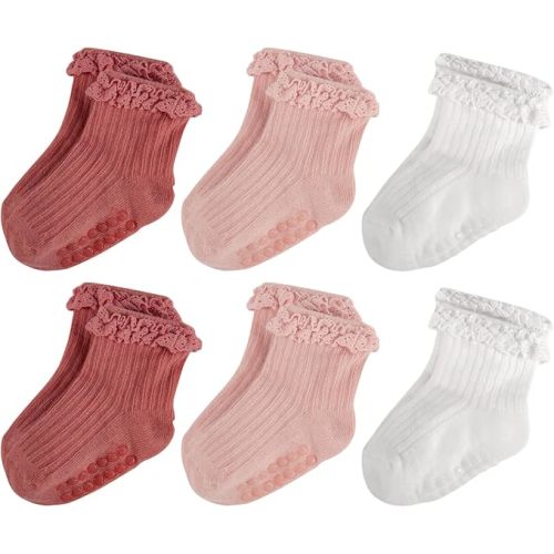 Baby Girl Ruffle Socks Non Slip Grip Socks Toddler Girls Cute Cotton Frilly Ankle Grippy Sock Newborn Infant Kids