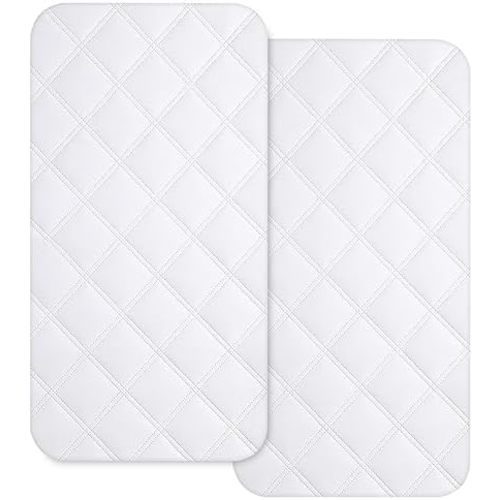 Yoofoss Waterproof Bassinet Mattress Pad Cover 2 Pack Fit for Rectangle Bassinet Mattress, Baby Bassinet Mattress Protector for Boys and Girls 34X19in