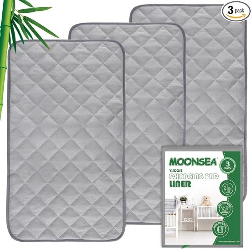 Diaper Changing Pad Liner Non-Slip, Waterproof Terry Mat, Quilted Absorbent Bassinet Liners Washable, 3 Pack 13"x 26" Reusable Portable Changing Table Pad Rectangle Grey