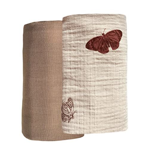Leyl&Ari Muslin Swaddle Blanket |100% Organic Cotton Receiving Wrap (Boho Butterflies Set)