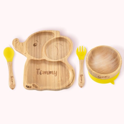 Personalized Animal Bamboo Baby Plate Spoon And Bowl Set With Suction - CALLIE