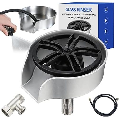 Glass Rinser for Kitchen Sink, High Pressure Bottle Washer Automatic Cup Washer with Pull-out Spray, Bar Glass Rinser and Bottle Rinser, 360 Degree Rotating Quick Clean, Accessories Included (Silver)