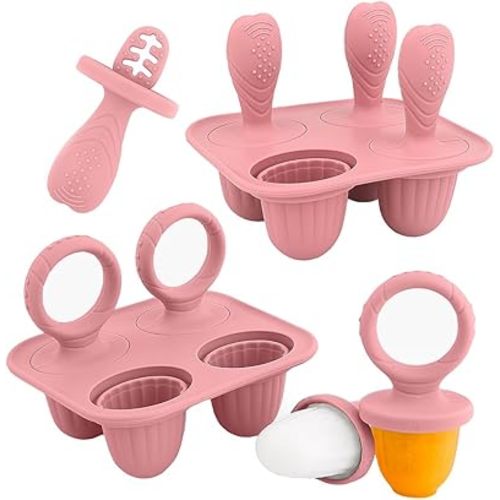 Silicone Popsicle Molds, Mini Breastmilk Popsicle Molds with Sticks, Frozen Breast Milk Teether Popsicle Maker Ice Pop Molds for Infant Feeding Spoon (2Set-Dark pink)