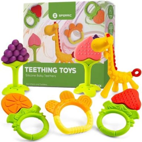 Sperric Teethers for Babies 0-6 Months - Newborn Infant Baby Chew Teething Toys - Freezer Safe Silicone Baby Teether - Fruits & Animal