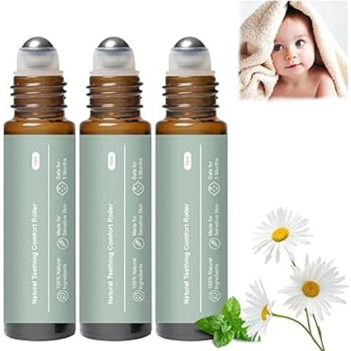 3Pcs Teething Roller, Mamas Teether: Baby Teething Oil Roller, Natural Gentle Teething Relief Roller, Teething Roller All Natural for Babies