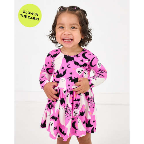 Pink Frightful Friends Bow Back Skater Dress with Bodysuit | Little Sleepies