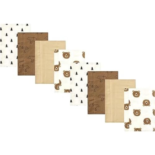 Hudson Baby Cotton Poly Flannel Burp Cloths Multipack, Brown Bear 8-Pack, One Size