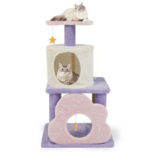 Costway 31.5” Cute Modern Cat Tree with Condo Top Perch Jute Scratching Posts Hanging Toy Purple