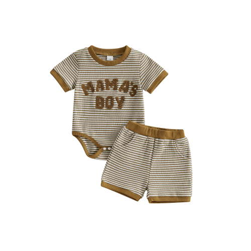 Loicainy Infant Baby Boy Summer Clothes Set 3 6 9 12 18 Month Striped Letter Embroidery Short Sleeve Romper and Shorts 2 Piece Outfit