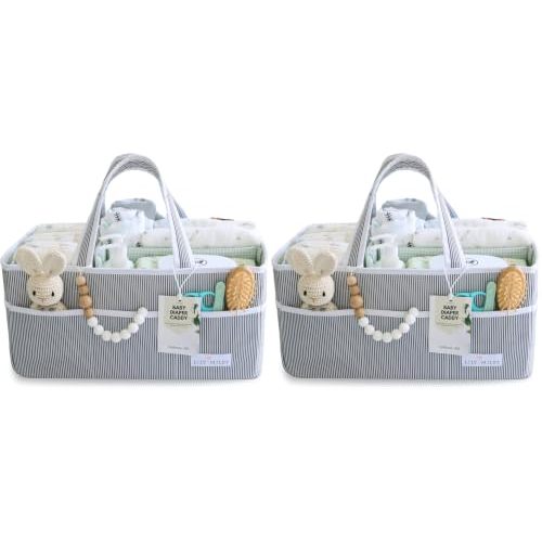 Lily Miles Baby Diaper Caddy Organizer - Large Tote Bag for Newborn essentials Boy or Girl - Baby Shower Basket - Nursery Must Haves - Registry Favorites - Newborn Caddie Car Organizer (Pack of 2)