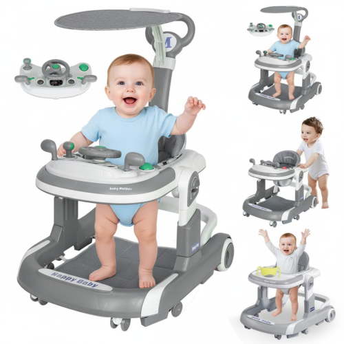 JUANYU Multifunctional Baby Walkers,Height-Adjustable Push Walker for Infants 6-24 Months,Grey