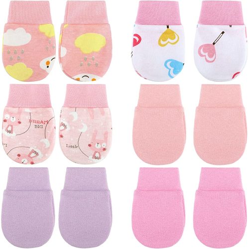 6 Pairs Newborn Baby Mittens No Scratch Gloves Infant Toddler Anti Scratch Essentials Unisex Cotton for 3-9 Months Girls Boys(Pink Series, Cute)