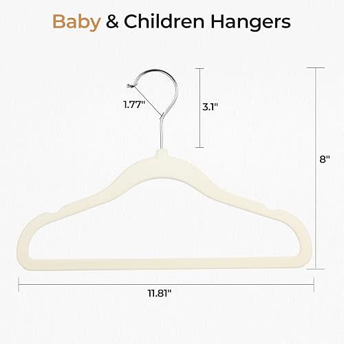 GoodtoU Kids Velvet Hangers, 50 Pack, 11.8 in Non-Slip Baby & Toddler Clothes Hangers, Baby Felt Hangers with Notches & 360° Swivel Hooks for Space-Saving, Beige