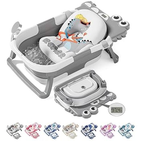 Collapsible Baby Bathtub, Baby Bath Tub with Soft Cushion & Real-Time Thermometer, Baby Bathtub Infant to Toddler Tub (0-36 Months), Portable Newborn Travel Bath tub