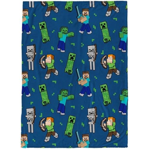 Jay Franco Plush Throw Blanket – 46" x 60" Inches Kids Hero Soft & Cozy Fleece Throw for Bedroom & Couch Décor, Official Licensed Product, Multi - Minecraft