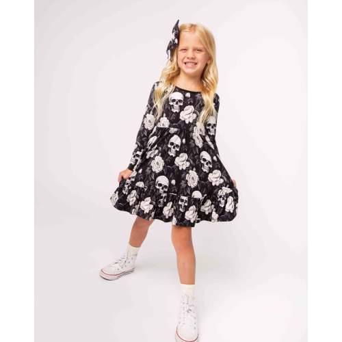 Bones and Roses Long Sleeve Dress & Shorts Set
