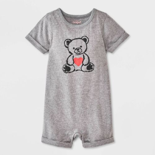 Baby Christmas Holiday Teddy Bear Heart T-Shirt Romper - Cat & Jack™ Gray