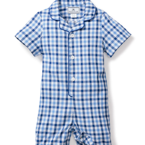 Baby's Twill Summer Romper in Royal Blue Gingham
