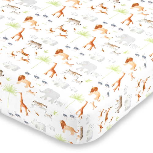 NoJo Jungle Tribe Animal Print Fitted Crib Sheet, Unisex