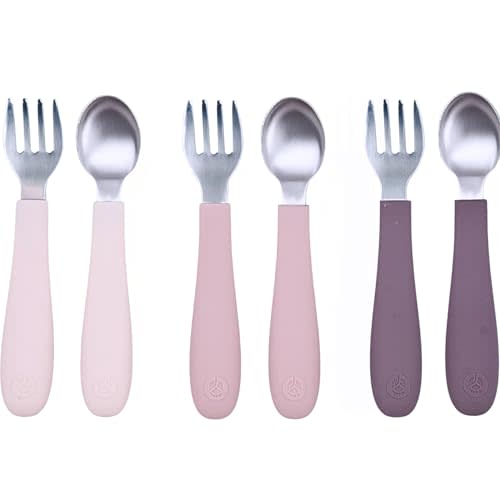WeeSprout Toddler Utensils, 3 Forks & 3 Spoons, 18/8 Stainless Steel & Food Grade Silicone, Thick Easy-Grip Handles, Perfect Length For New Self Feeders, Gentle On Gums & Teeth, Dishwasher Safe
