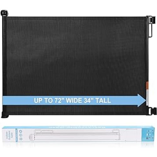 PRObebi Retractable Baby & Pet Gate - 34" Tall, Extends to 72" Wide, Mesh Gate for Doorways, Stairs, Hallways, Indoor/Outdoor (Black)