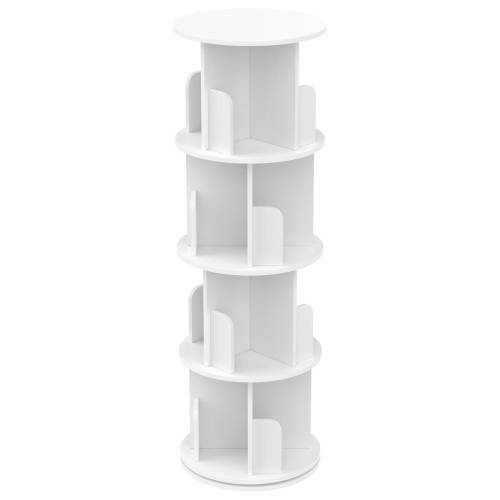 Advwin 4-Tier Rotating Bookshelf 360° Spin Book Organizer Corner Storage Rack Display Unit, White, 40×40x126cm