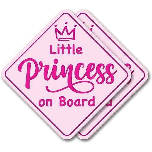 | Princess On Board Sticker for Cars (2 Pcs) - Strong Adhesive Waterproof Baby On Board Signs for Cars. Size 6". Perfect Baby Girl On Board Sticker for Cars, Trucks Etc